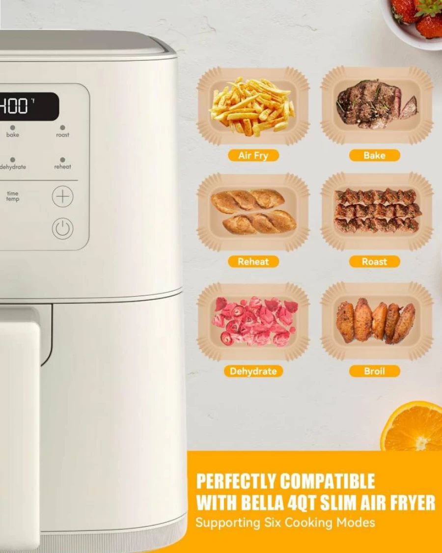 130Pcs MMH Rectangle Air Fryer Paper Liners, Non-Stick Parchment Sheets for 4Qt/3.3L Air Fryers, Disposable Food-Grade Baking Liners, Bleach-Free & Unbleached, Fits Bella Slim & Similar Models