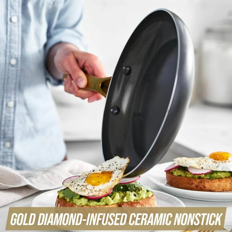 Blue Diamond 10-Inch Nonstick Ceramic Frying Pan Skillet, PFAS & PTFE-Free, Oven & Dishwasher Safe, Induction Compatible, Metal Utensil Friendly, Black Egg & Omelet Pan