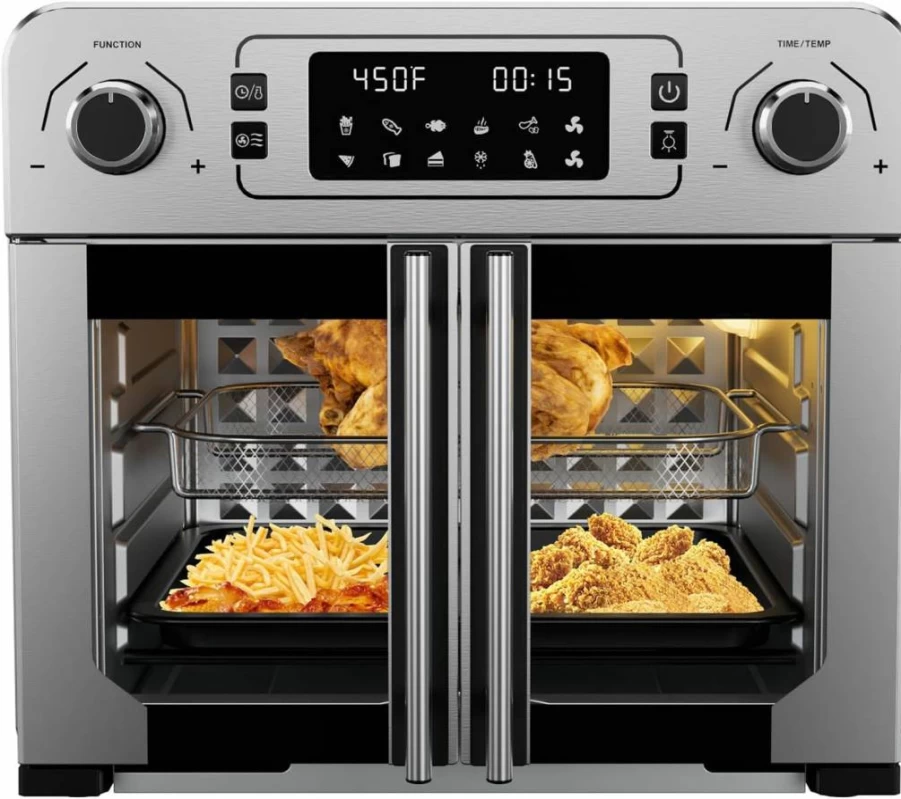 Kitchen Elite XL 8.5Qt Air Fryer with View Window, 8-in-1 Digital Controls, 1500W, 400°F, Stainless Steel, Nonstick Dishwasher-Safe Basket, Space-Saving Design for Roasting & Broiling