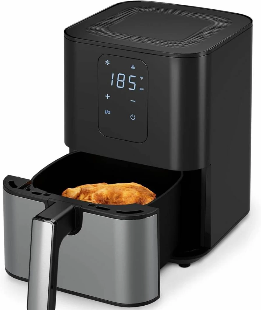 Kitchen Elite XL 8.5Qt Air Fryer with View Window, 8-in-1 Digital Controls, 1500W, 400°F, Stainless Steel, Nonstick Dishwasher-Safe Basket, Space-Saving Design for Roasting & Broiling