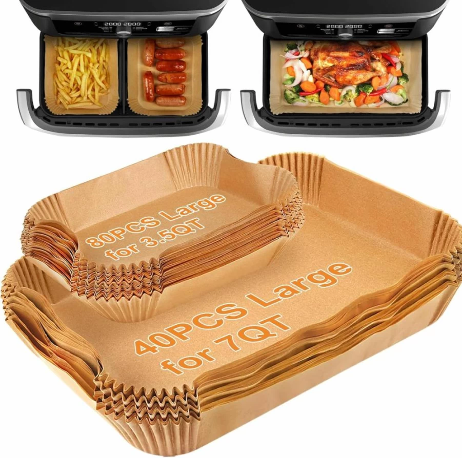 BYKITCHEN Air Fryer Liners 100Pcs Small & 50Pcs Large, Compatible with Ninja Foodi, Bella, Instant Pot Air Fryers, Non-Stick, Disposable, BPA-Free, 7QT to 11QT Basket Sizes