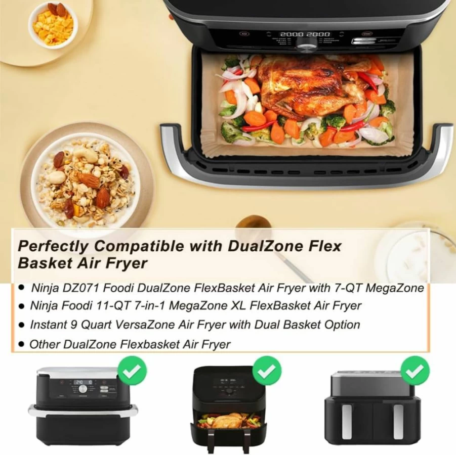 BYKITCHEN Air Fryer Liners 100Pcs Small & 50Pcs Large, Compatible with Ninja Foodi, Bella, Instant Pot Air Fryers, Non-Stick, Disposable, BPA-Free, 7QT to 11QT Basket Sizes