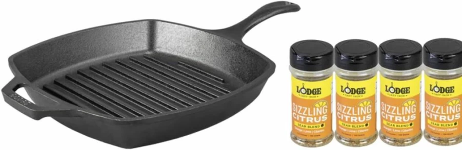 Lodge L8Sgp3 Pre-Seasoned 10.5-Inch Square Cast Iron Grill Pan – Durable & Versatile Cooking