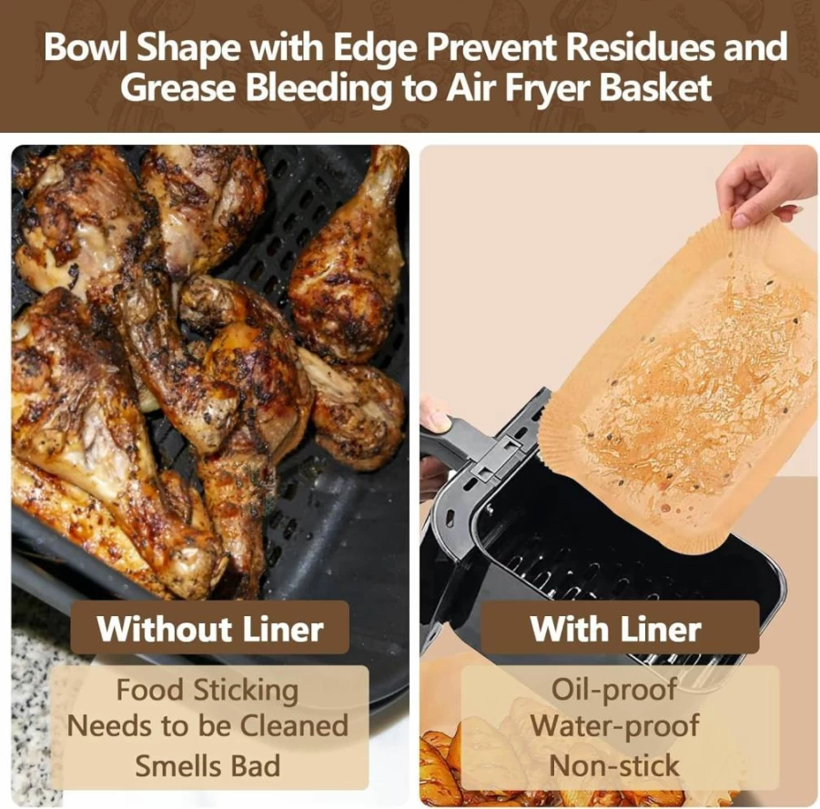 UBeesize 150-Pack 10-Inch Square Air Fryer Liners, Non-Stick Parchment Paper Sheets for Microwave, Oven, and Baking, Unbleached & Disposable (Fits 9-Inch Basket)