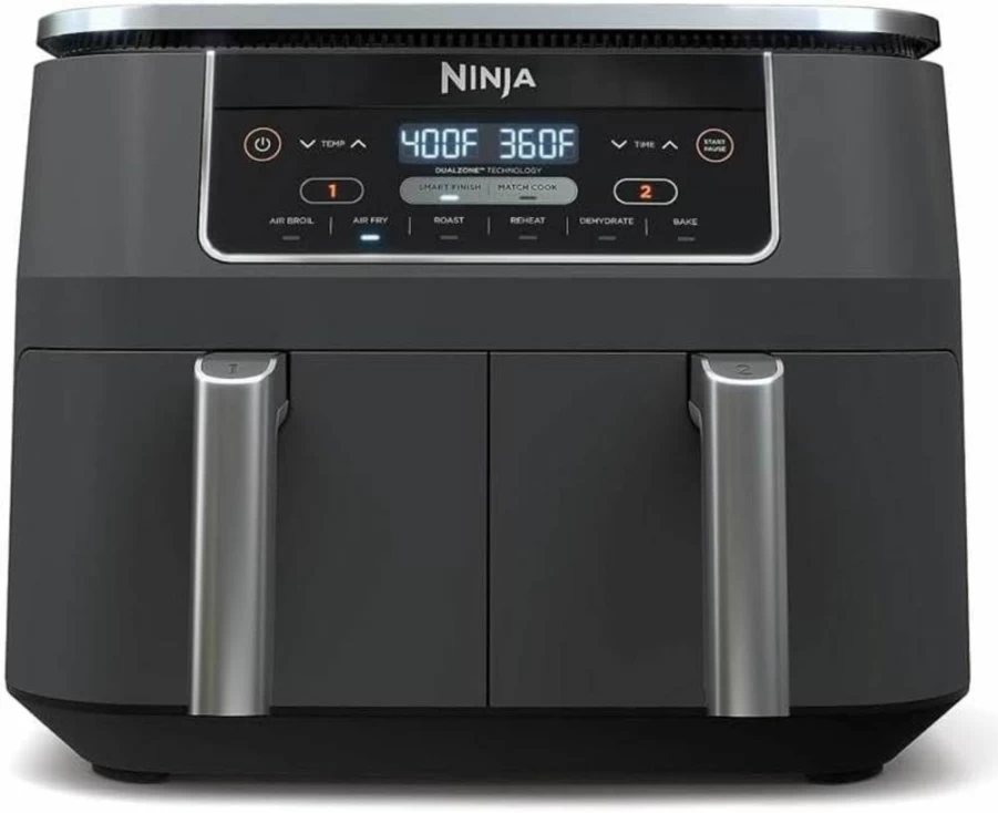 Ninja Foodi 8-Quart 6-in-1 DualZone Air Fryer with 2 Independent Baskets, Match Cook, Smart Finish, Roast, Broil, Dehydrate, Quick Easy Meals, Grey