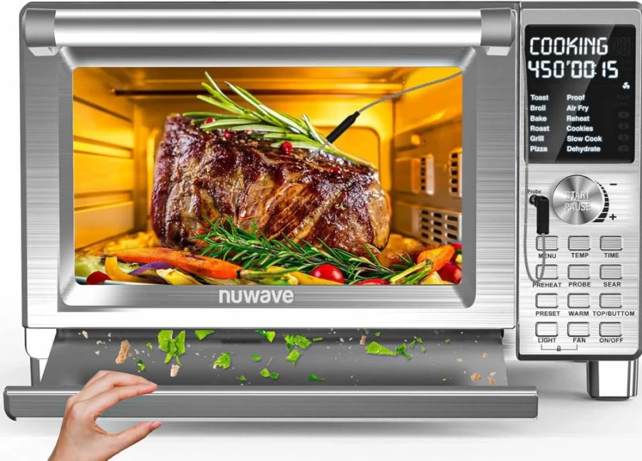 Nuwave Bravo XL Pro Air Fryer Toaster Oven with Super Convection, 100 Presets, Smart Probe, PFAS-Free, 30QT Stainless Steel, Faster & Crispier Cooking