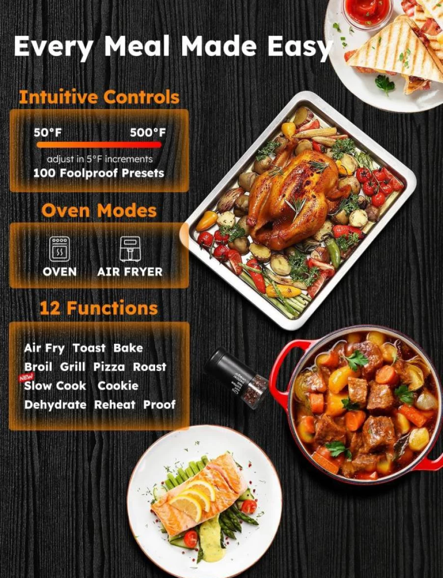 Nuwave Bravo XL Pro Air Fryer Toaster Oven with Super Convection, 100 Presets, Smart Probe, PFAS-Free, 30QT Stainless Steel, Faster & Crispier Cooking