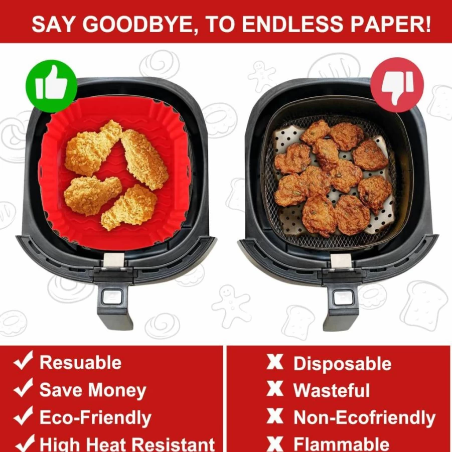 2-Pack Apluskis 8-Inch Square Silicone Air Fryer Liners for 4-7Qt, Reusable Non-Stick Oven Accessories, Food Safe & BPA-Free, Replacement for Parchment Paper