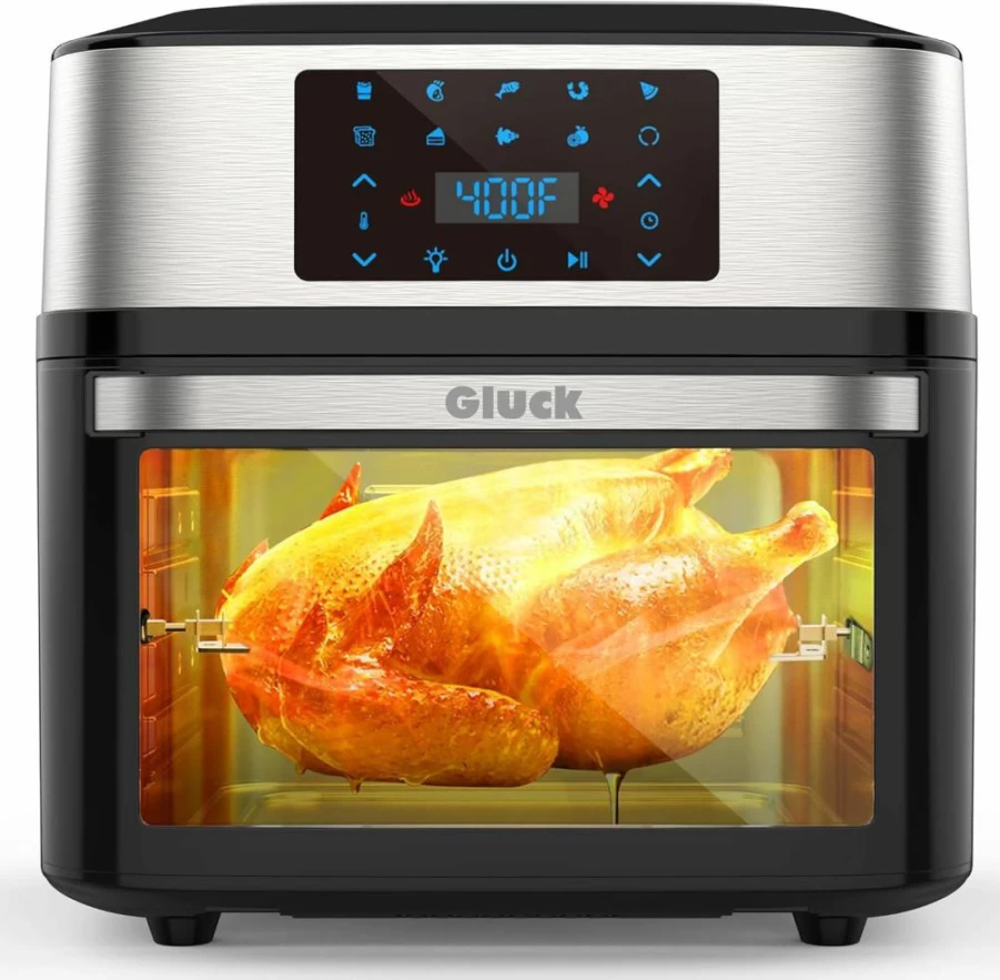 Gluck 20 Qt 10-in-1 Air Fryer Toaster Oven Combo with Viewing Window, Rotisserie & 3 Dehydrating Racks – Large Family Size, ETL Certified, Non-Toxic