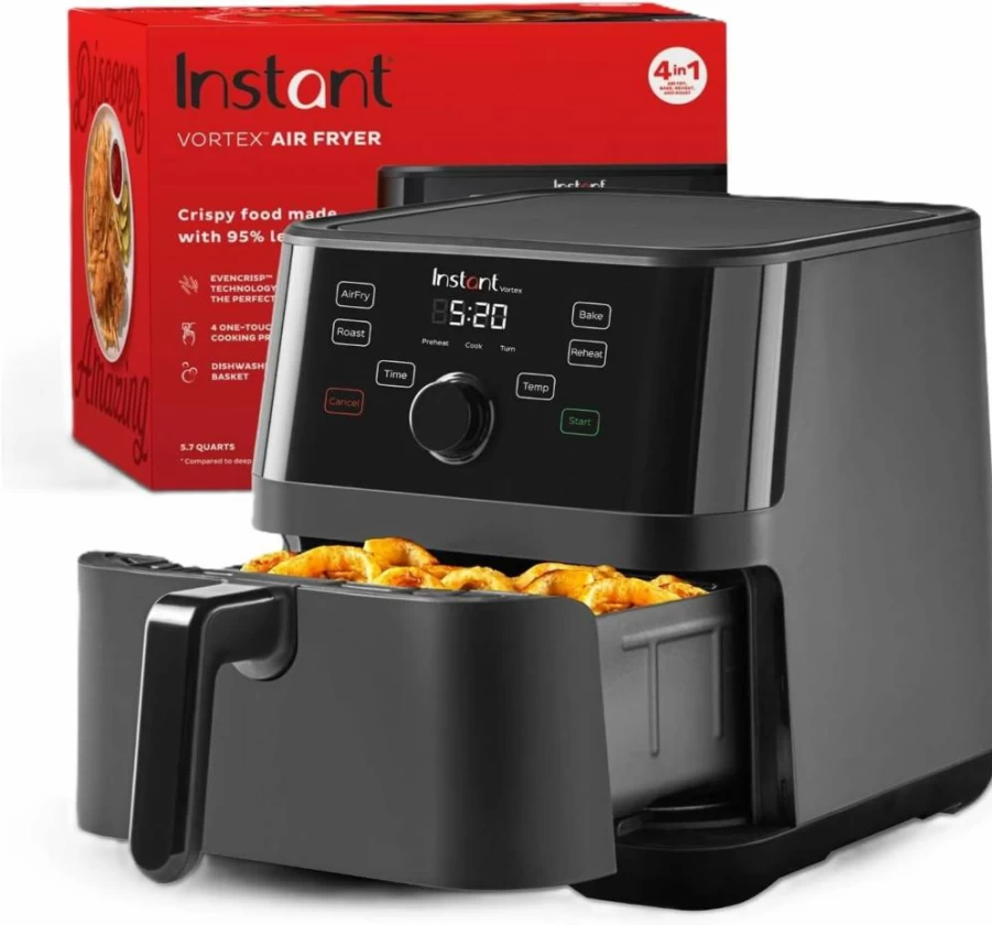 Instant Pot Vortex Plus 6QT XL Air Fryer, 4-in-1 Countertop Oven for Roasting, Baking, Reheating & Crisping, with 100+ Smart Recipes, Dishwasher Safe Basket, Black (Official Instant Pot Brand)