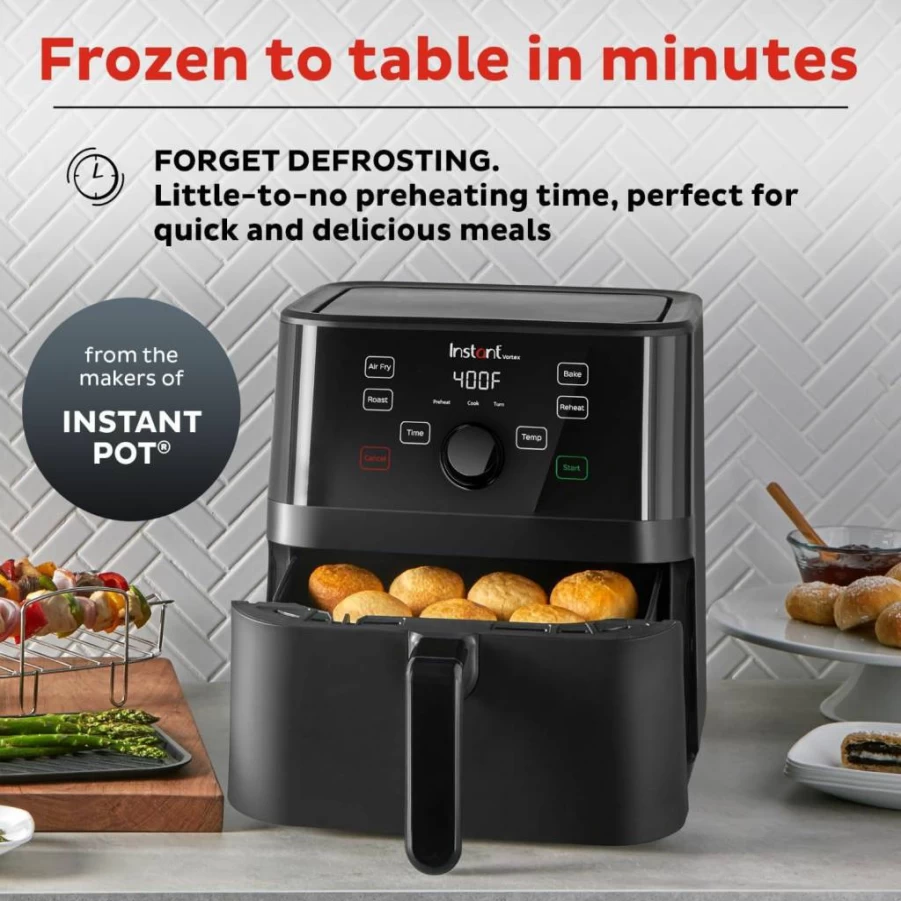 Instant Pot Vortex Plus 6QT XL Air Fryer, 4-in-1 Countertop Oven for Roasting, Baking, Reheating & Crisping, with 100+ Smart Recipes, Dishwasher Safe Basket, Black (Official Instant Pot Brand)