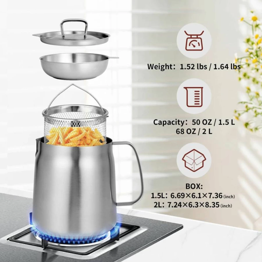 GADO 68Oz (2L) Stainless Steel Oil Filter Pot & Bacon Grease Container - Heavy Duty 304 Steel, Multi-Function Kitchen & Camping Fry Tank with Large Capacity & Versatile Filter Vessel