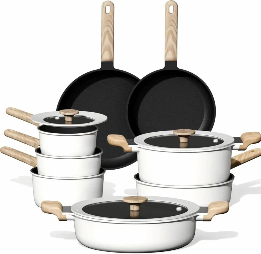 CAROTE Nonstick Cookware Set 16-Piece Induction Compatible Pots & Pans, PFOA & PFOS Free Kitchen Cooking Set with Frying Pans