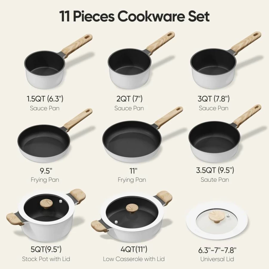 CAROTE Nonstick Cookware Set 16-Piece Induction Compatible Pots & Pans, PFOA & PFOS Free Kitchen Cooking Set with Frying Pans