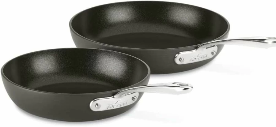 All-Clad 2-Piece Nonstick Fry Pan Set (8 & 10.5 Inch) - Hard Anodized, Oven & Broiler Safe to 500°F, Lid Safe to 350°F, Black Cookware