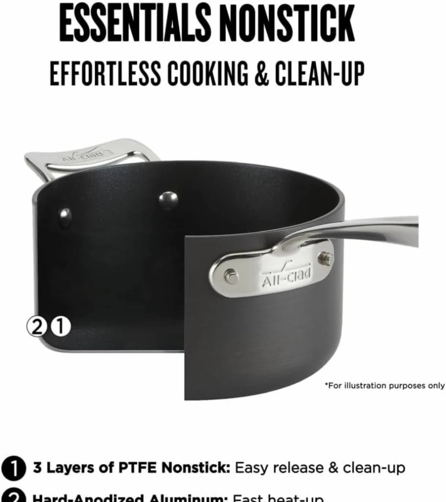 All-Clad 2-Piece Nonstick Fry Pan Set (8 & 10.5 Inch) - Hard Anodized, Oven & Broiler Safe to 500°F, Lid Safe to 350°F, Black Cookware