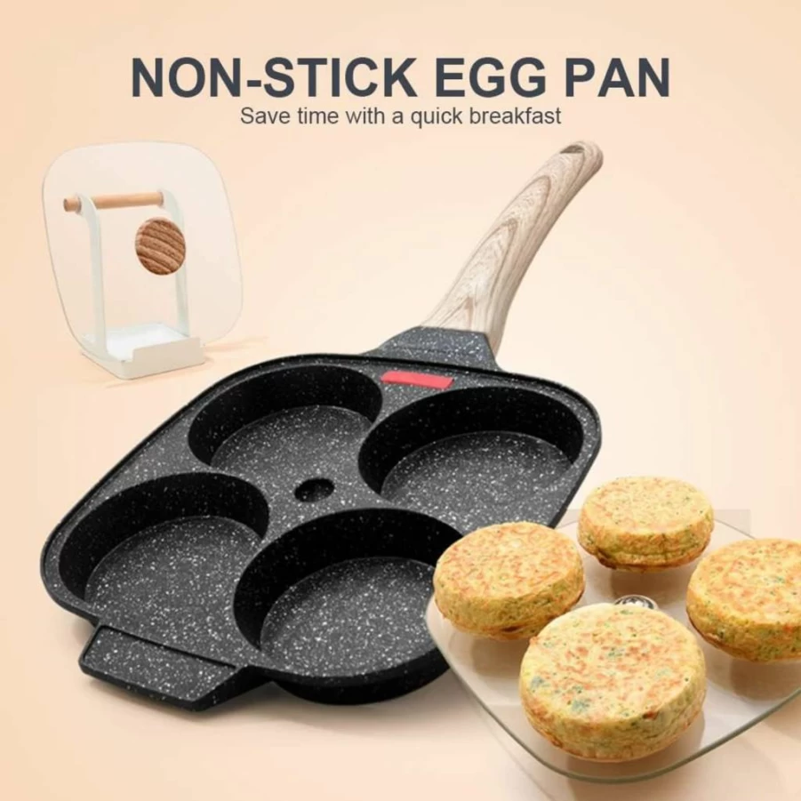 Bobikuke Nonstick 4-Cup Egg Frying Pan with Lid - Aluminum Alloy Pancake Cooker for Breakfast, Induction Compatible Skillet