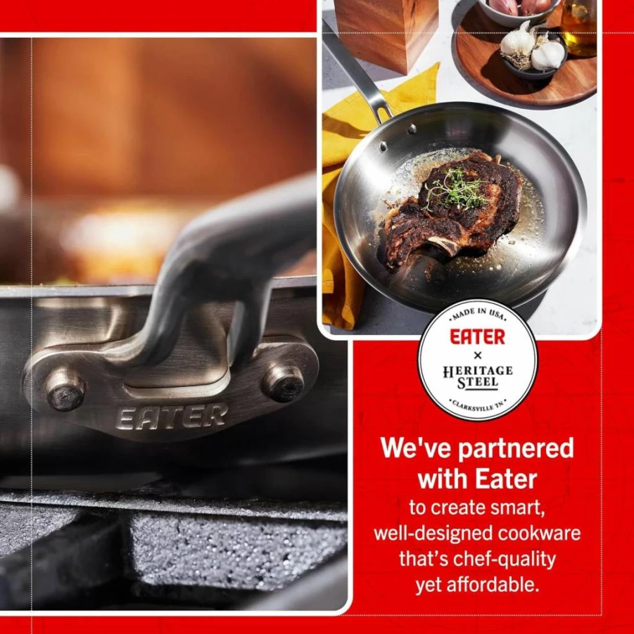 Heritage Steel Eater Series 12 Inch Stainless Steel Frying Pan | 5-Ply Clad Construction | Induction Ready & Stay Cool Handle | Made in USA | Non-Toxic Cookware