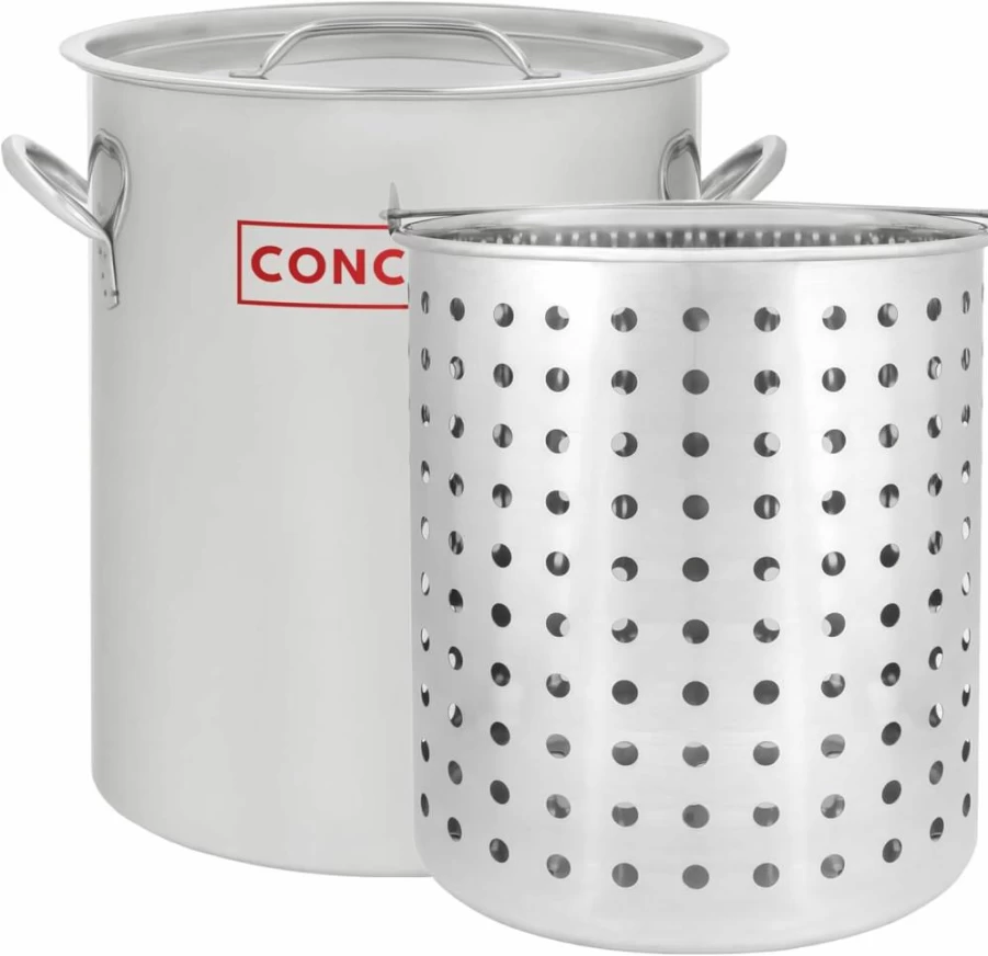 Concord Cookware 42 Quart Stainless Steel Stock Pot with Basket - Heavy Duty Cooking Kettle for Boiling, Steaming & Canning