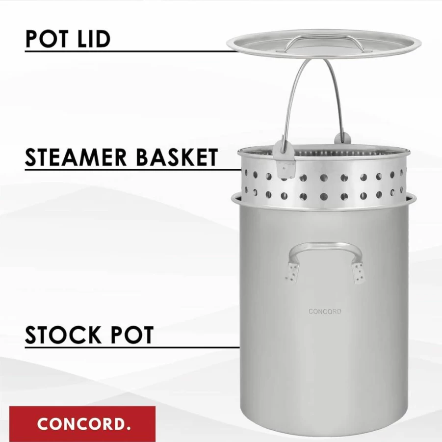Concord Cookware 42 Quart Stainless Steel Stock Pot with Basket - Heavy Duty Cooking Kettle for Boiling, Steaming & Canning