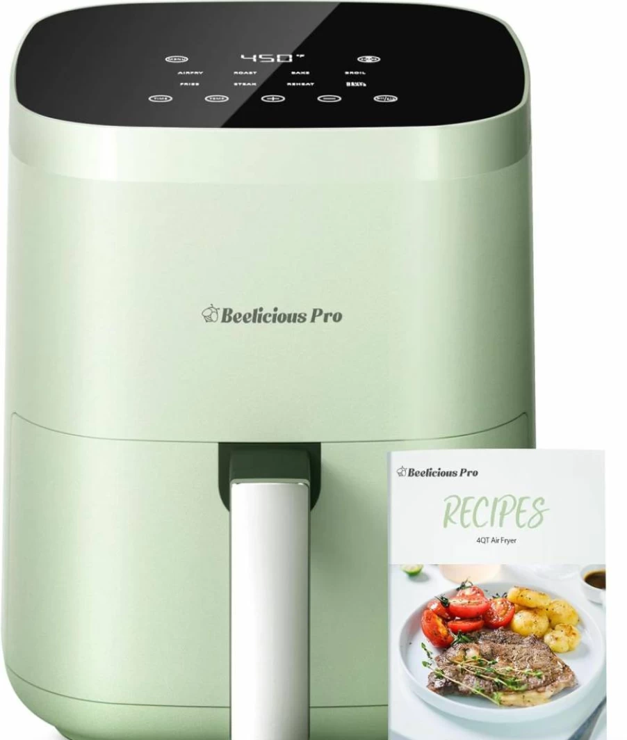 Beelicious Pro 4Qt Air Fryer with Flavor-Lock Tech, 8-in-1 Functions, Shake Reminder, 450°F Digital Controls, Dishwasher-Safe Nonstick Basket, Compact for 1-3 People, Bright White