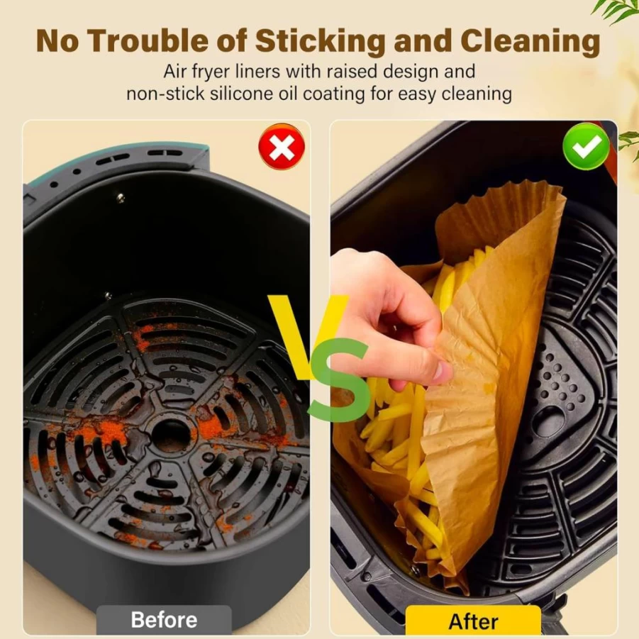 ReLuien 125Pcs 8 Inch Unbleached Air Fryer Liners, Non-Stick Square Parchment Paper for 5-8Qt Air Fryer, Baking, Roasting & Microwave Safe, Disposable & Eco-Friendly