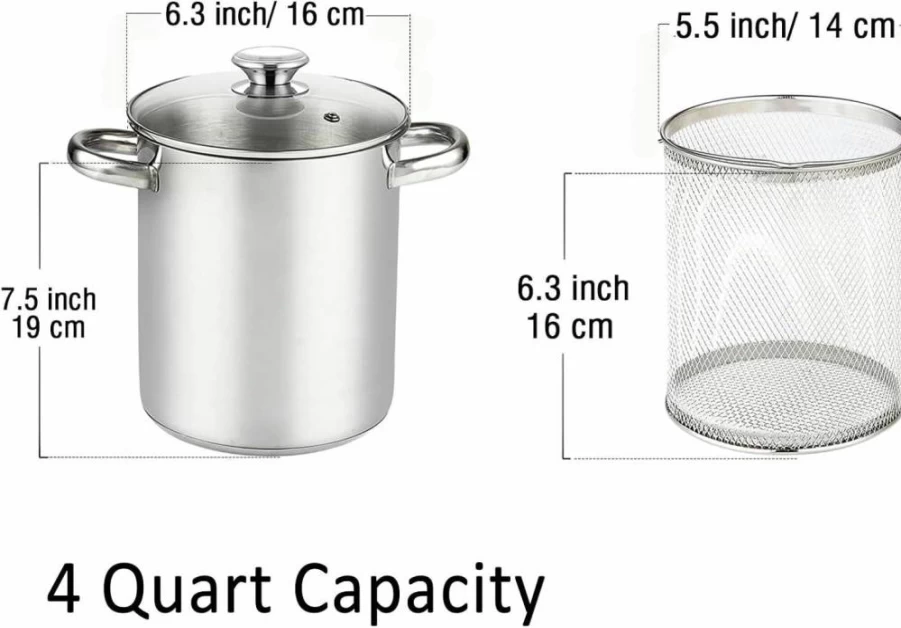 Cook N Home 4 Quart Stainless Steel Deep Fryer Pot with Glass Lid & Drainer Rack - 6.3 Inch Japanese Tempura Frying Pot for Chicken, French Fries - 304 Stainless Steel Kitchen Deep Fryer