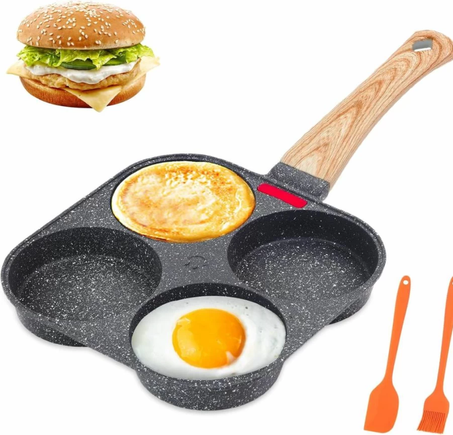 AHFLRITO 4-Cup Nonstick Egg Pan - Healthy Aluminum Omelette Skillet for Fried Eggs, Pancakes, Gas & Induction Stove Compatible Cookware