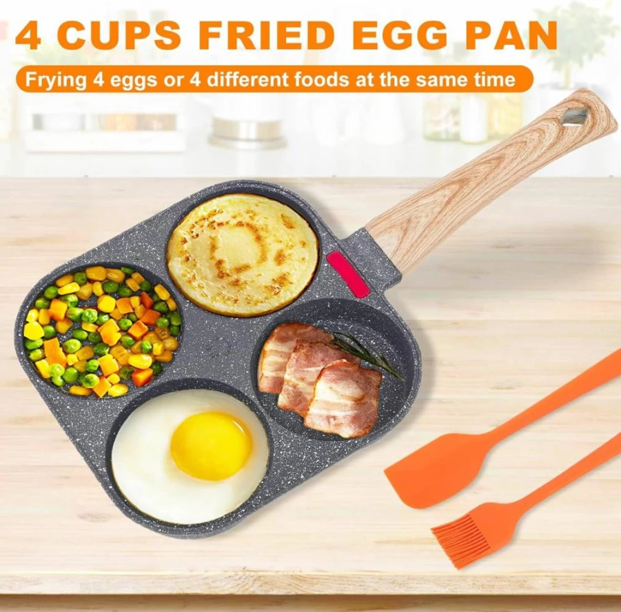 AHFLRITO 4-Cup Nonstick Egg Pan - Healthy Aluminum Omelette Skillet for Fried Eggs, Pancakes, Gas & Induction Stove Compatible Cookware