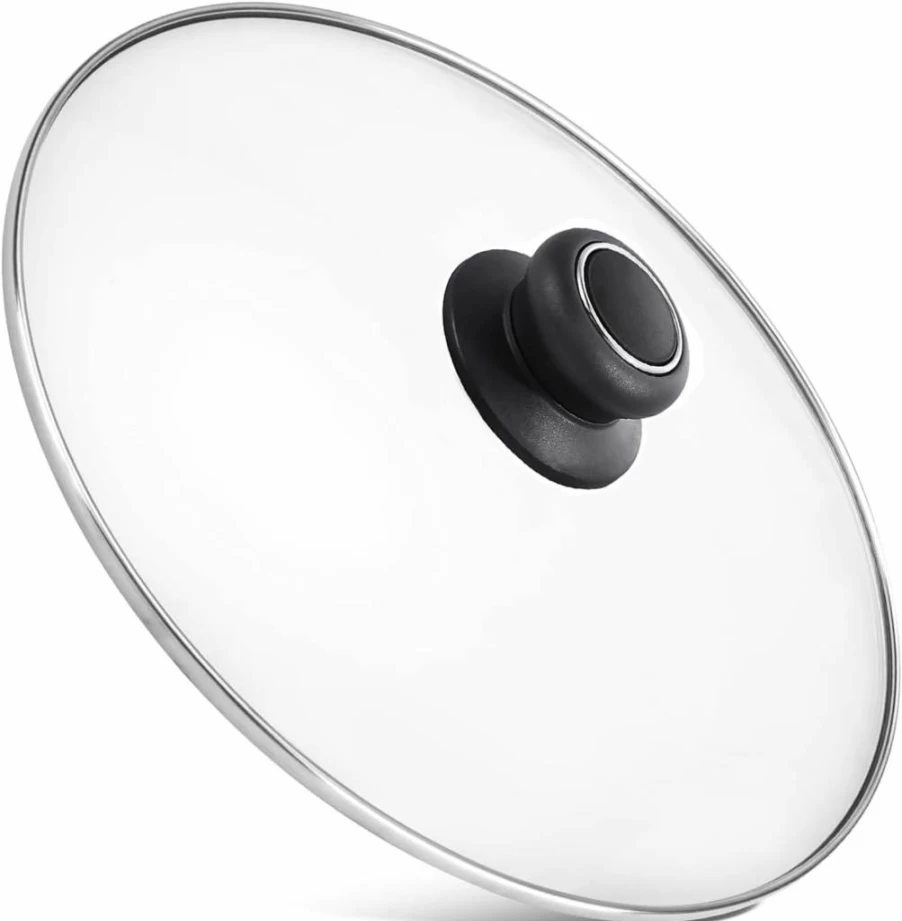 CORYTAO 13 Inch Tempered Glass Lid - Universal Pan Cover for Cast Iron Skillets, Frying Pans, Pots & Wok - Shatter-Resistant Clear Replacement Lid