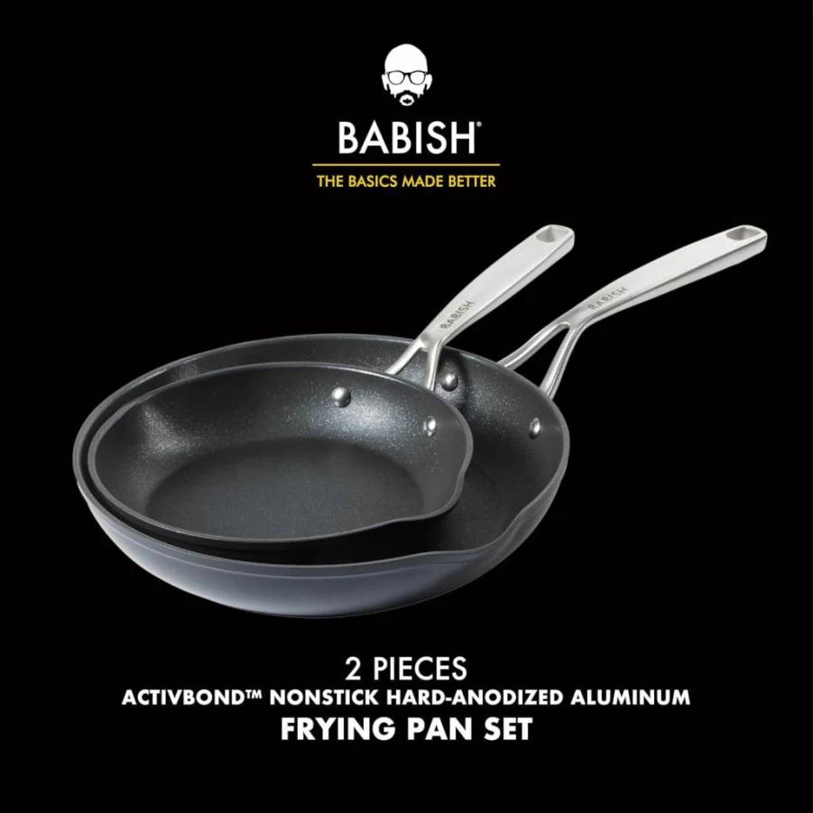 Babish 8 & 10 Inch Nonstick Fry Pan Set - Hard Anodized Titanium Coating, Durable Black Frying Pans