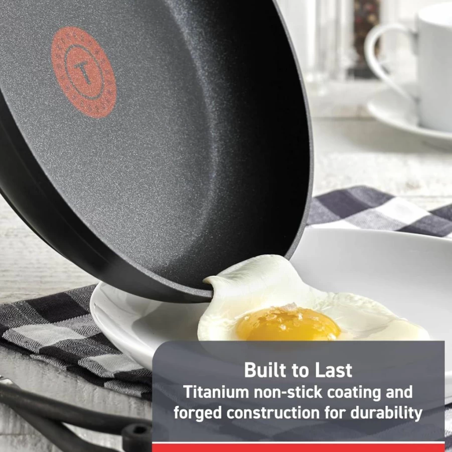 Tefal 8-Inch Nonstick Fry Pan with Thermo-Spot Heat Indicator, Titanium Advanced Dishwasher Safe Cookware, Black