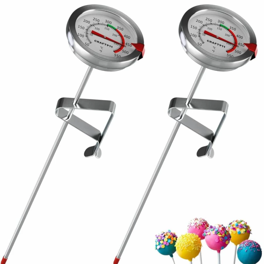 Craft911 Candy & Deep Fry Thermometer with Pot Clip - 2 Pack for Candy Making, Oil Frying, Candle Making, and Baking