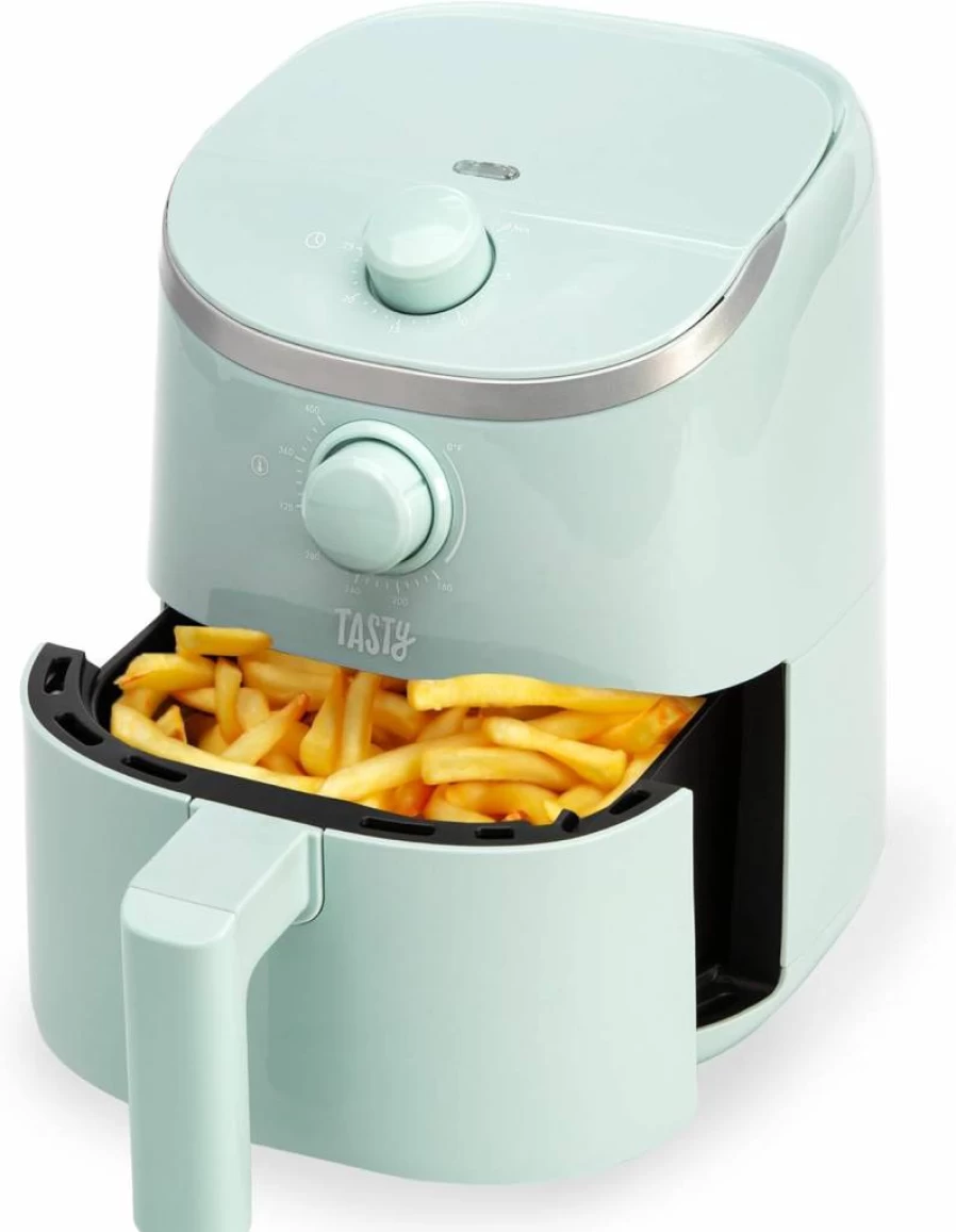 Tasty 2-Quart Personal Air Fryer, 900W, Adjustable Temperature up to 400°F, Nonstick PFAS-Free Basket, Easy-to-Clean, Healthy Cooking, Compact White Design