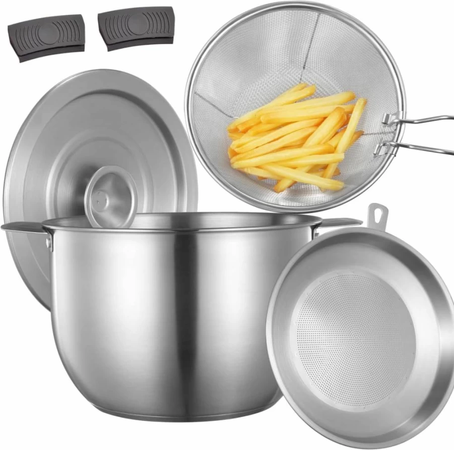 BeVerxia Stainless Steel Deep Fryer Pot with Basket, Lid & Strainer - 4Qt Stove Top Fryer for Oil, Lard, Ghee - Versatile Bacon Grease Saver & Drippings Container