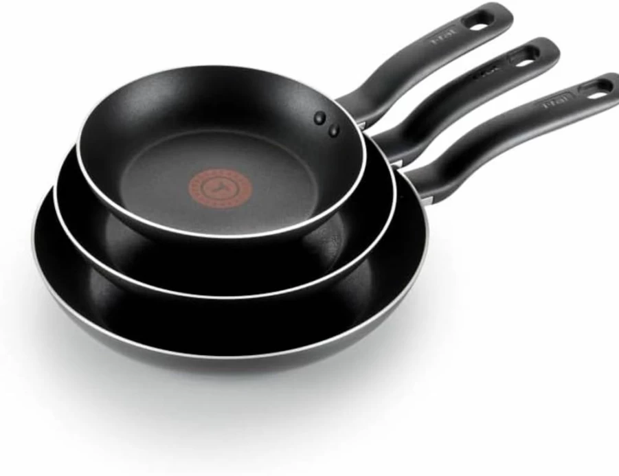 Tefal Nonstick Fry Pan Set 3-Piece (8, 9.5, 11 Inch) - Oven Safe to 350°F, Dishwasher Safe, Durable Black Cookware Skillets for Kitchen