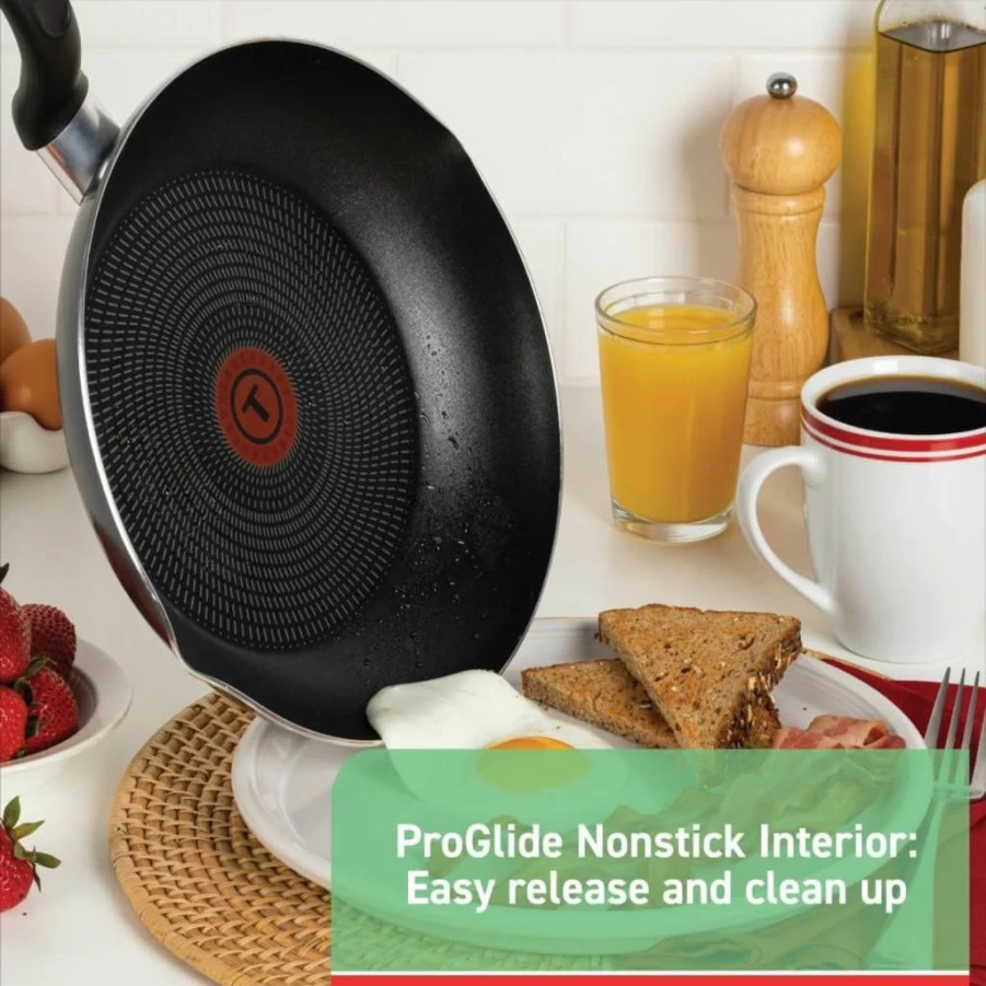 Tefal Nonstick Fry Pan Set 3-Piece (8, 9.5, 11 Inch) - Oven Safe to 350°F, Dishwasher Safe, Durable Black Cookware Skillets for Kitchen