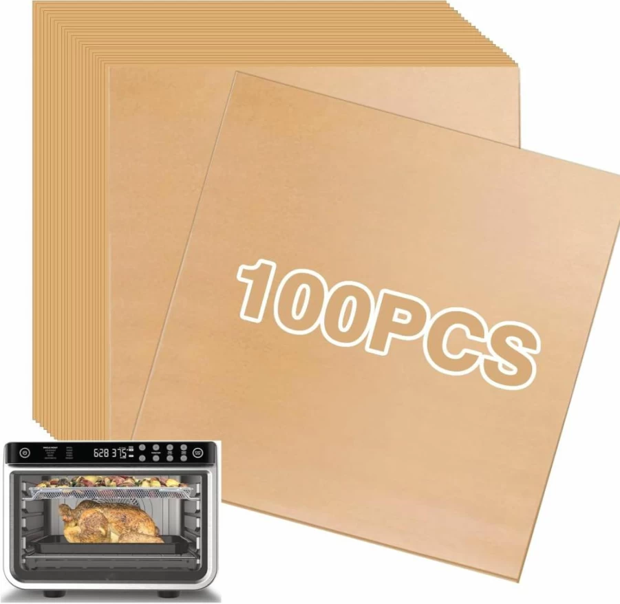 Brikinte 100-Pack Pre-Cut Parchment Paper Squares for Ninja DT201 Air Fryer Oven, Non-Stick Air Fryer Liners for Easy Cleanup & Even Cooking
