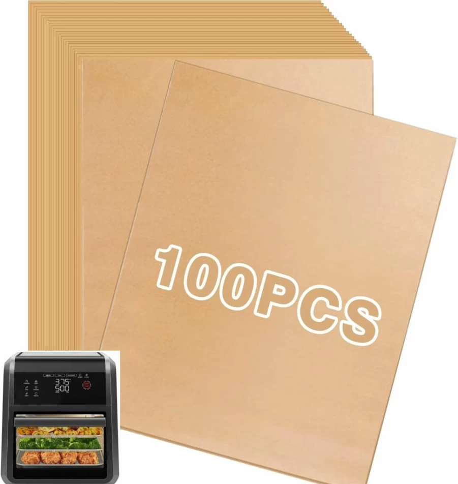 SIUDANGKA 100Pcs Unbleached Air Fryer Liners, Disposable Parchment Paper Sheets Compatible With 12-Quart Air Fryer Oven, Non-Stick Baking Paper for Easy Cleanup
