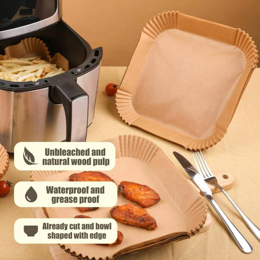 Golden Associate 250-Pack Square Air Fryer Parchment Paper Liners for 5-8 QT Baskets, Non-Stick Oil-Proof Disposable Cooking Sheets