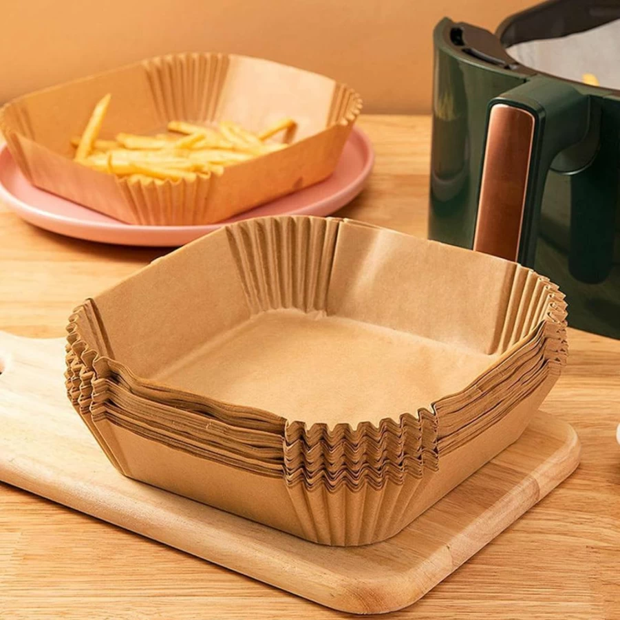 ReLuien 200Pcs 8.7" Square Air Fryer Liners, Disposable Parchment Paper for Baking, Roasting, Microwave - Non-Stick, Pre-Cut, Oil-Proof Cooking Accessories