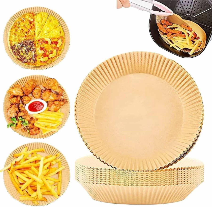 nebxazw 30-Pack Disposable Air Fryer Parchment Paper Rounds – Oil-Proof, Waterproof Baking Sheets for Oven, Grill, Steaming & Hot Air Frying