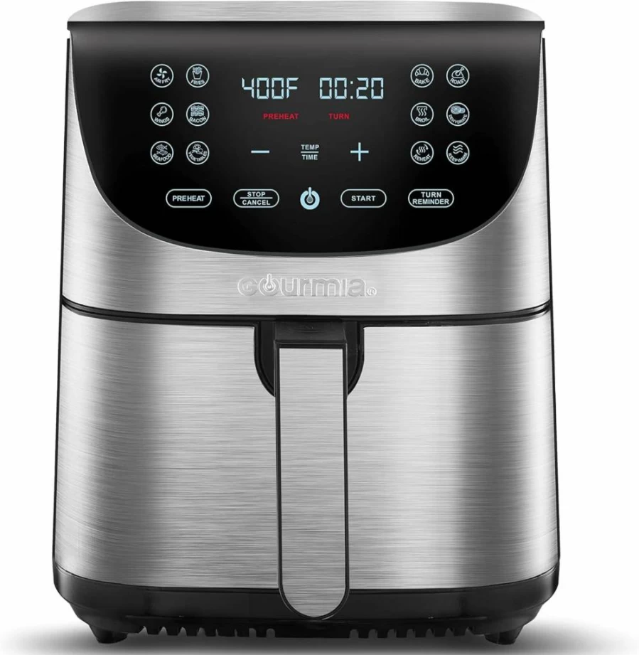 Gourmia GAF778 7QT Air Fryer Oven with Digital Display, 12 Presets, FryForce 360 Technology, 1700W, XL Basket, Black & Stainless Steel, Multifunction Cooker