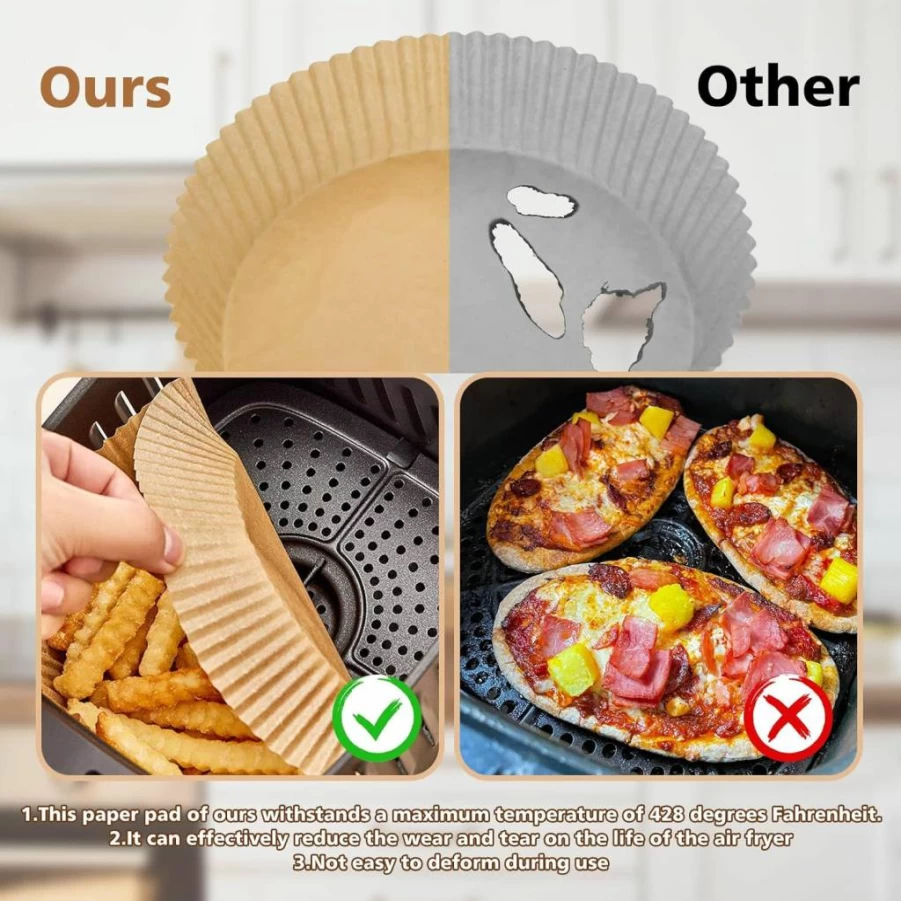 LOYAL SEA 100Pcs 6.3 Inch Air Fryer Parchment Paper Liners, Round Non-Stick Baking Sheets, Oil-Proof & Food Grade Disposable Basket Liners for Airfryer Cooking & Roasting
