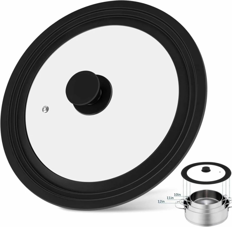 Zhulerzil Universal Pan Lids Set - 7" to 12" Heat-Resistant Silicone Edge & Tempered Glass Cookware Covers for Pots, Pans, Skillets