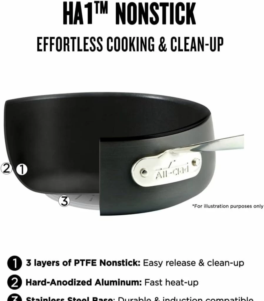 All-Clad HA1 Hard Anodized Nonstick 12-Inch Frying Pan - Induction Compatible, Oven & Broiler Safe Up to 500°F, Lid Safe to 350°F, Black Cookware