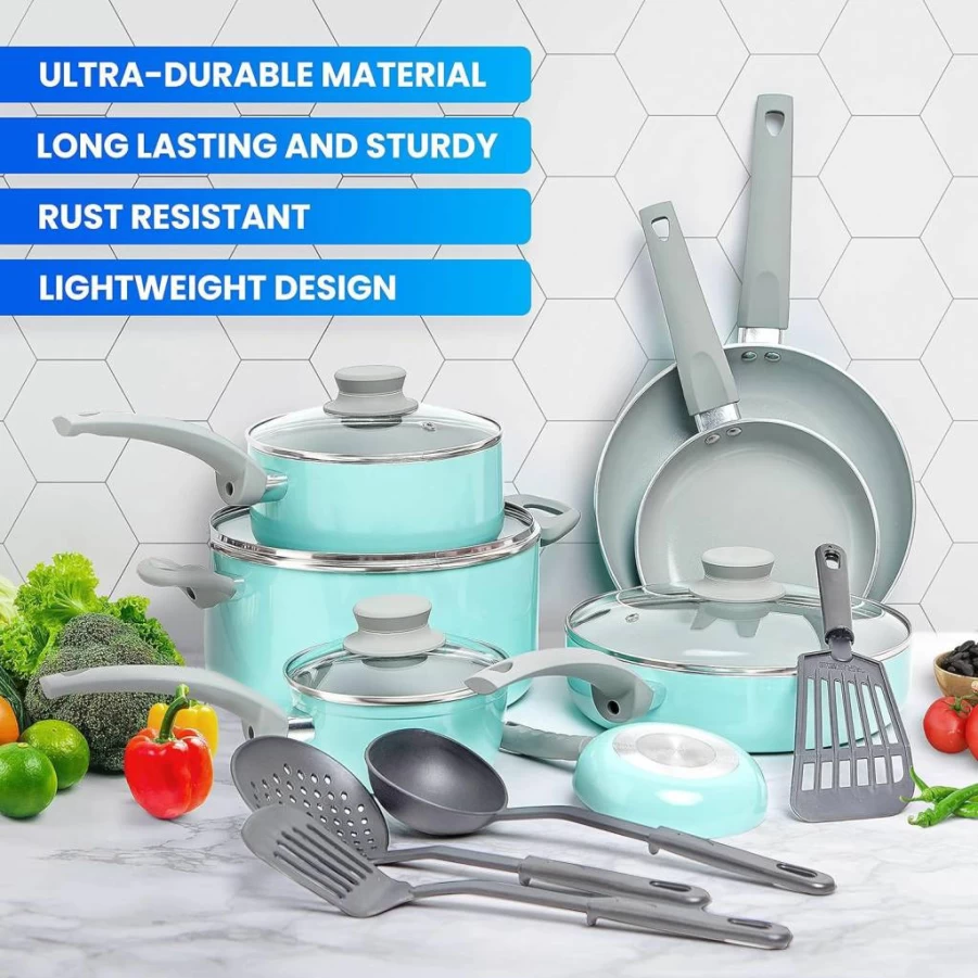 Mueller Ultra-Clad Pro 17-Piece Stainless Steel Cookware Set with Evercool Handle, Induction Compatible - Includes Saucepans, Skillets, Dutch Oven, Stockpot & Steamer