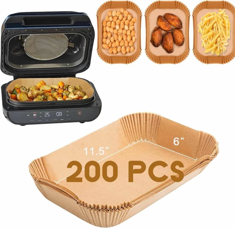 Golden Associate 250-Pack Disposable Non-Stick Rectangular Parchment Paper Liners for Ninja Dual Air Fryer & Other Models, 8x12 Inch Basket Inserts