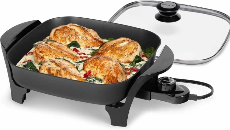 Presto 11-Inch Electric Skillet with Tempered Glass Lid – 120V Nonstick Cooking Pan for Frying, Sautéing & More – 06626 Model