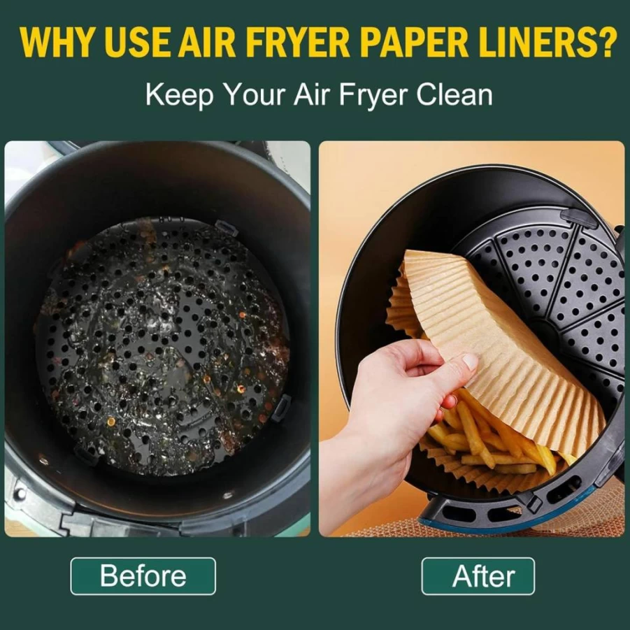 MUOOMU Air Fryer Disposable Paper Liners 100Pcs - 8.6x5.5 Inch Non-Stick Parchment Sheets for Ninja Dual Air Fryer, Microwave Safe, Oil & Water Proof Baking Accessories